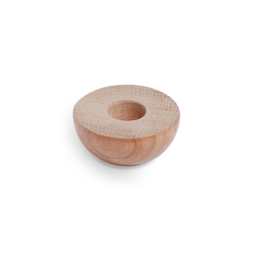 Embout en merisier pour main courante en bois, embout demi-rond vu de dessous avec perçage pour tourillon, Ø 40 à 50 mm