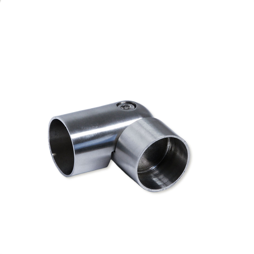 Raccord inox à angle réglable pour main courante en bois de 42 mm, deux manchons et vis d'articulation, en angle