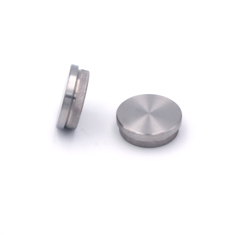 Embout plat en acier inoxydable pour main courante inox de 42,4 mm, deux pièces avec tenon moleté, détourées