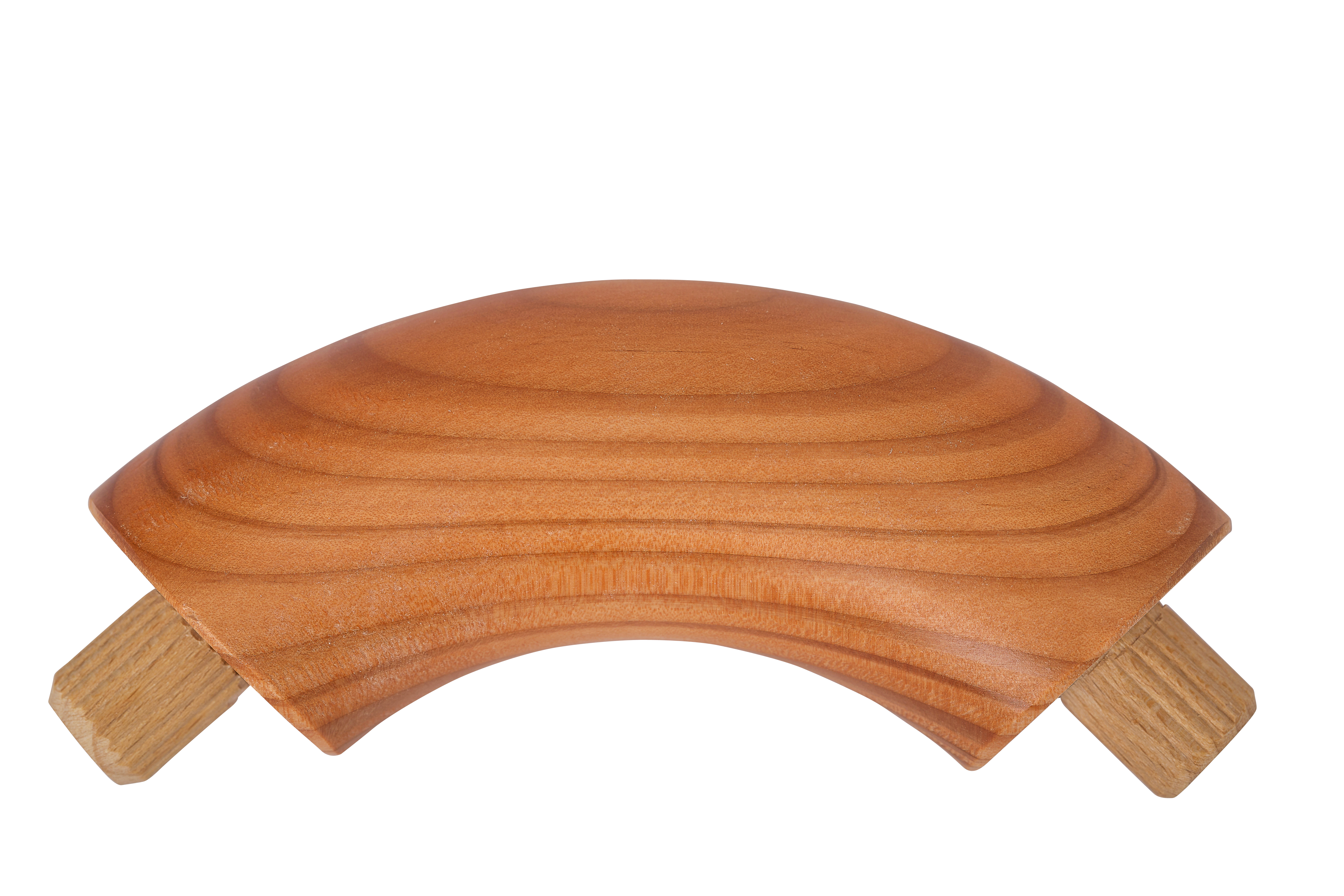 Coude de main courante rond en mélèze à 90° pour main courante en bois, vue latérale avec deux tourillons aux bouts, détouré