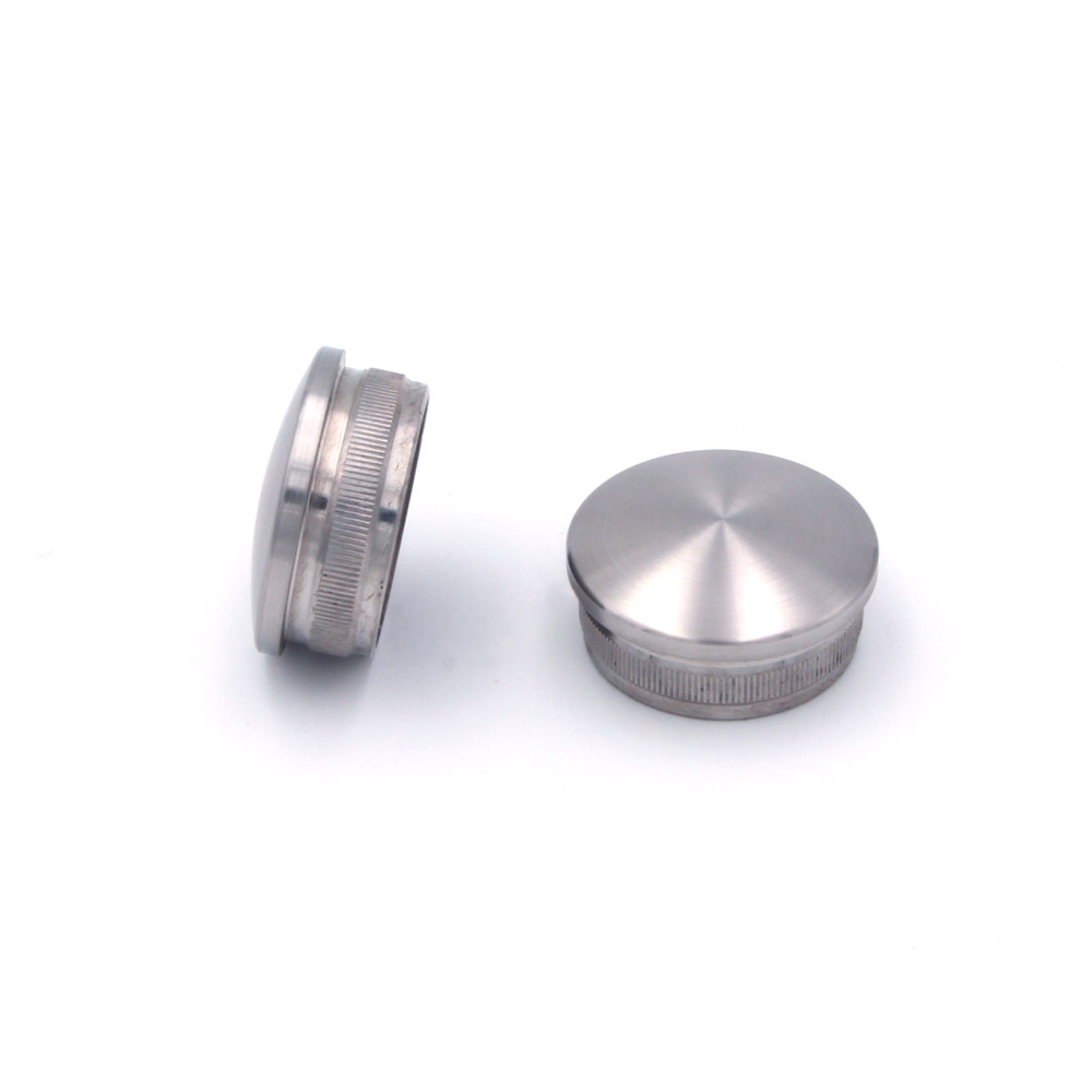 Embout bombé en acier inoxydable pour main courante inox de 42,4 mm, deux pièces à face légèrement bombée et moletage