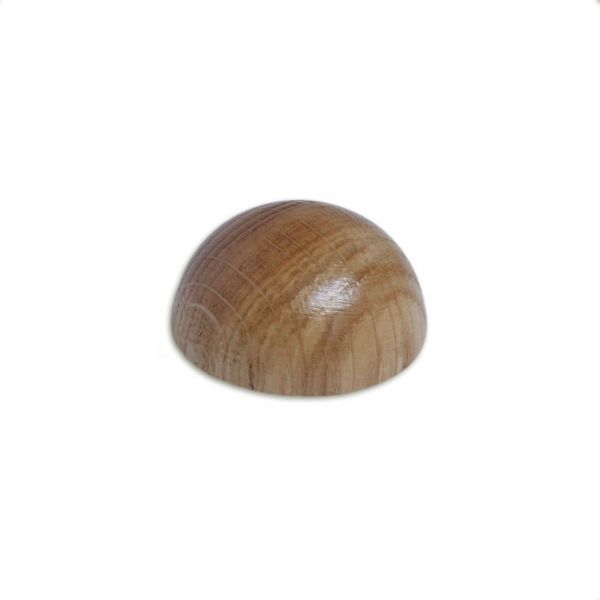 Embout en chêne demi-rond pour main courante en bois, demi-sphère au veinage de chêne marqué, détourée sur fond blanc