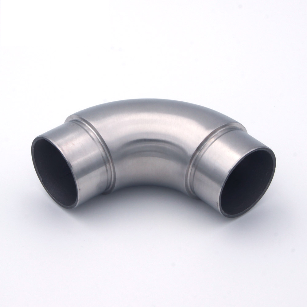 Coude à 90° arrondi en acier inoxydable pour main courante inox de 42,4 mm de diamètre, tube cintré à deux manchons