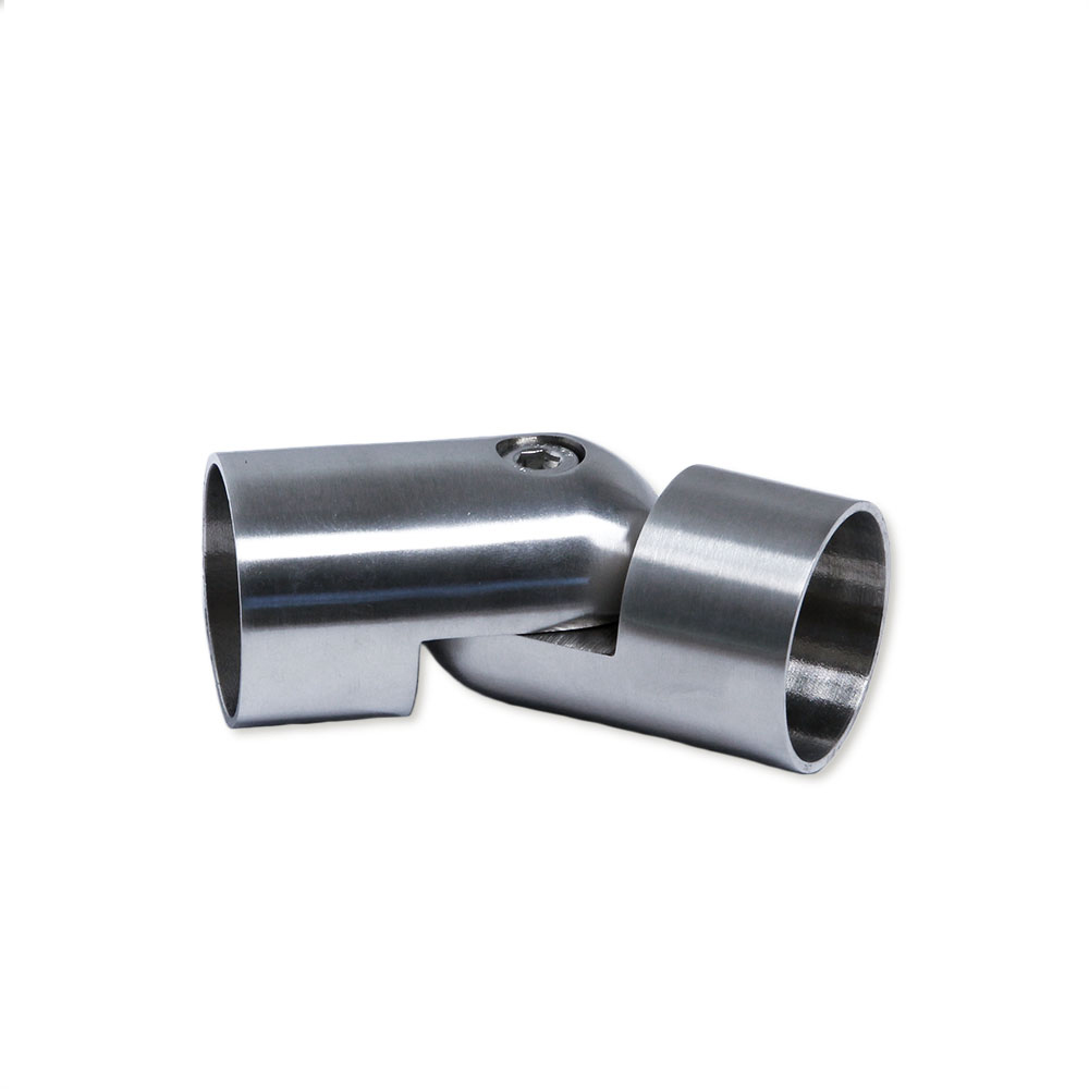 Raccord inox à angle réglable pour main courante en bois de 42 mm, articulation coudée avec vis de serrage, détouré