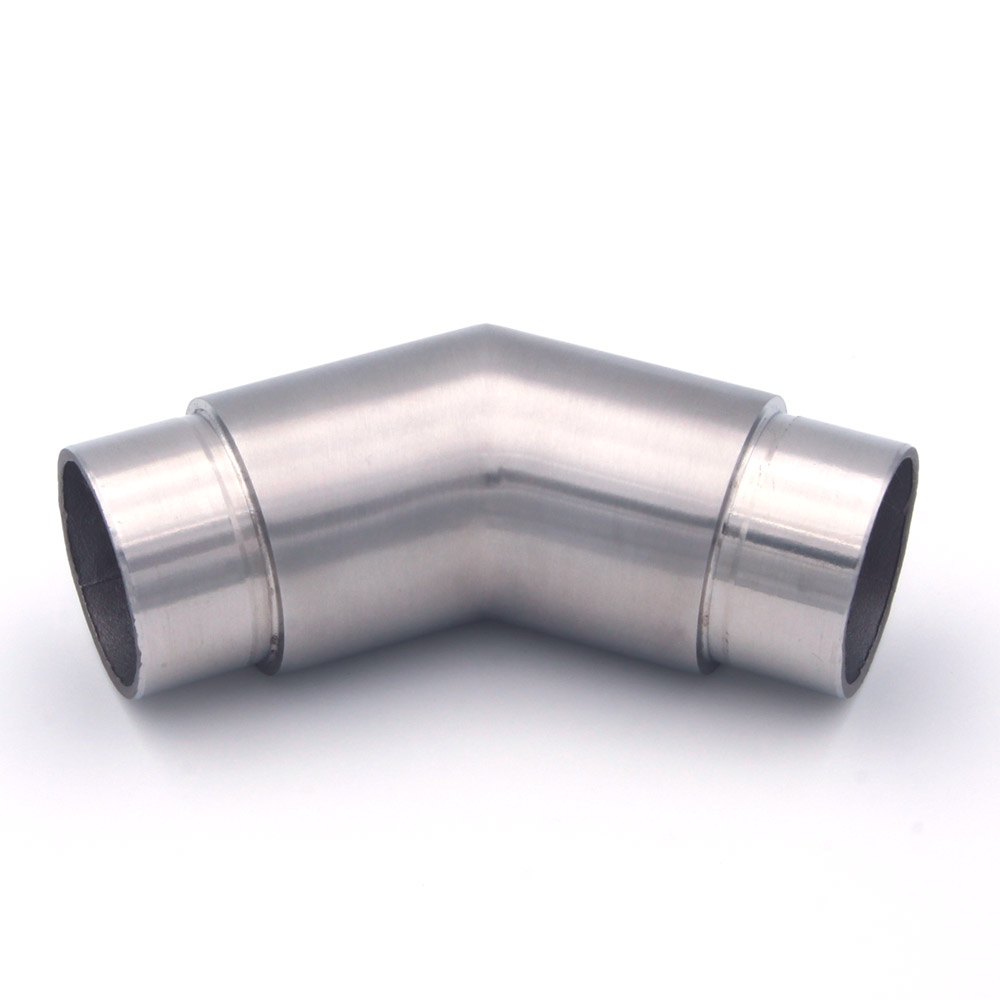 Coude à 45° en acier inoxydable pour main courante inox de 42,4 mm de diamètre, brossé mat, deux manchons, détouré