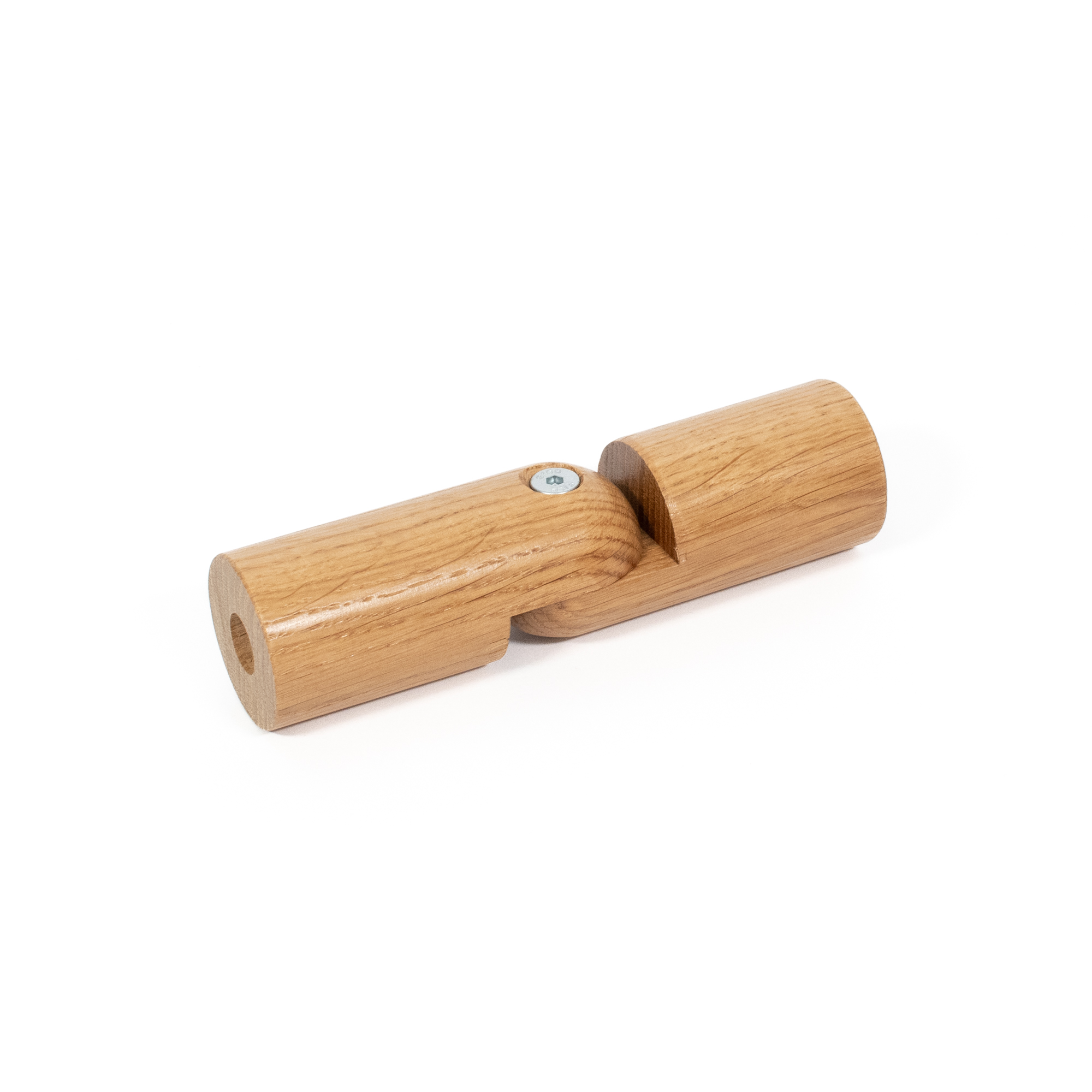 Raccord d'angle flexible en chêne Ø 42 mm pour main courante en bois, droit à 180°, articulation vissée, détouré vu de dessus