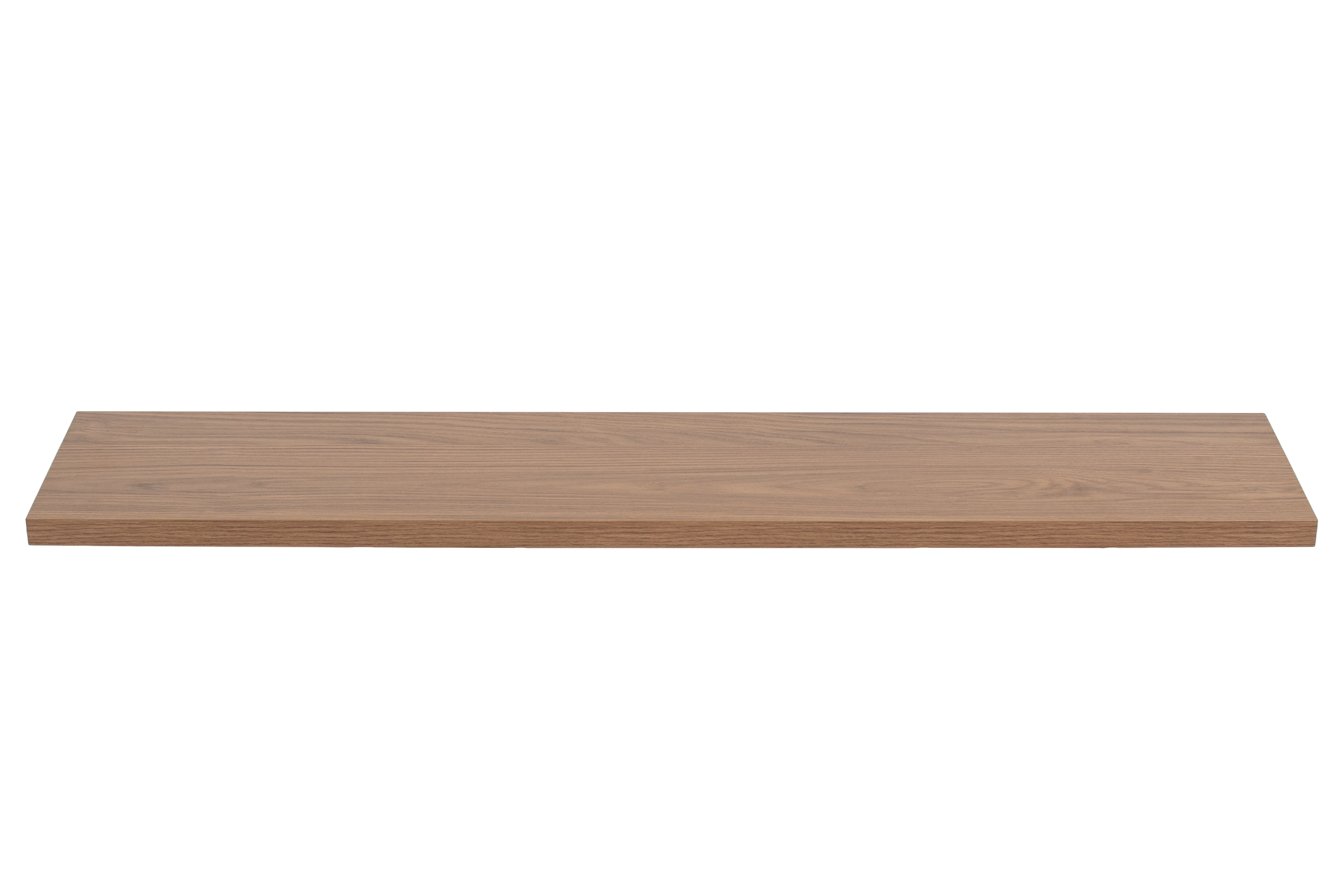 Appui de fenêtre en mélaminé aspect bois noyer, détouré en vue de face sur fond blanc