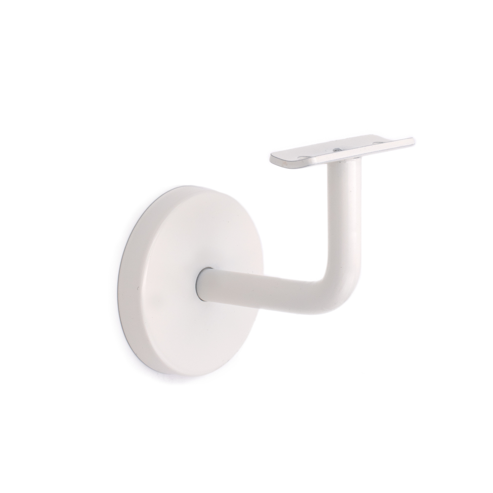 Support de main courante modèle 02 blanc à plaque bombée, support mural à rosace ronde et bras coudé, pour main courante bois