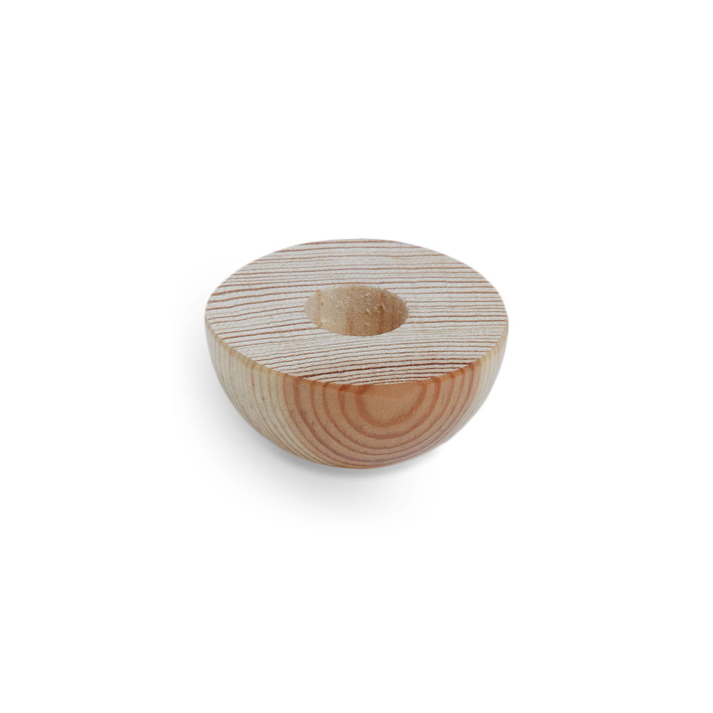 Embout en pin naturel demi-rond pour main courante en bois Ø 40 à 50 mm, embout avec cernes et perçage, détouré