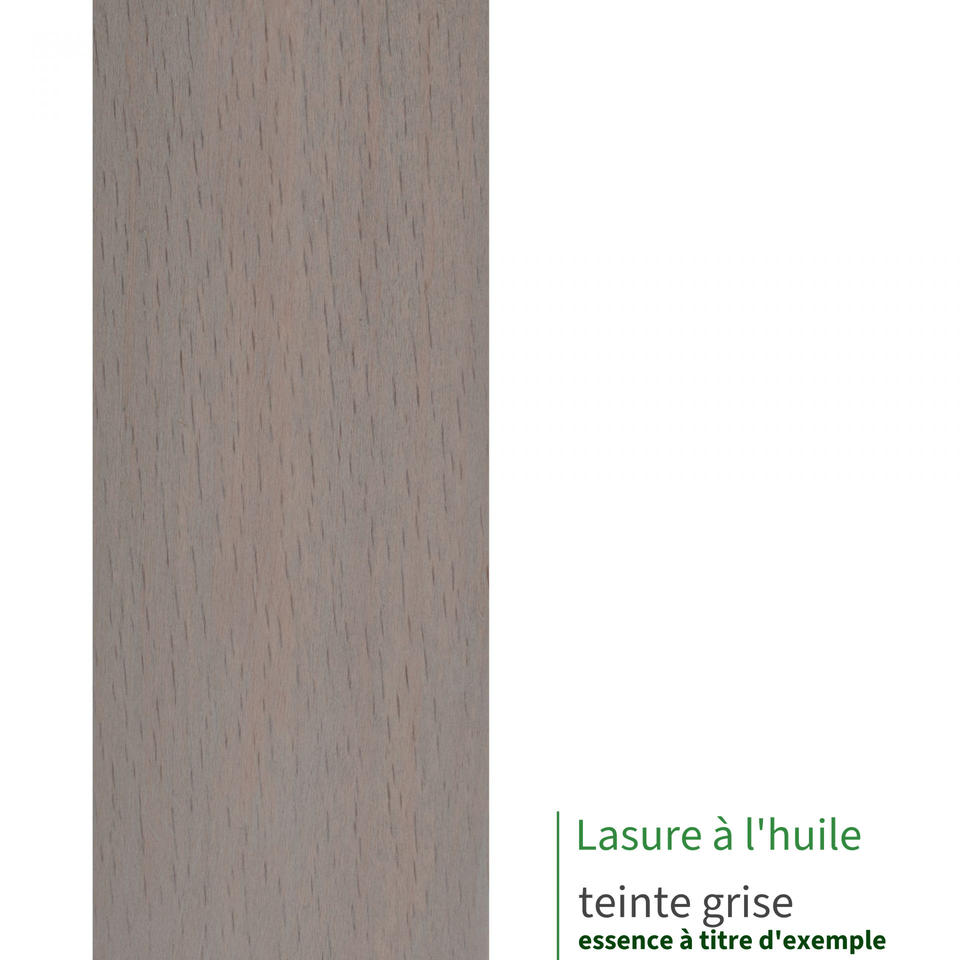 Lasure à l'huile teinte grise sur bois de main courante : gros plan du veinage grisé, essence présentée à titre d'exemple