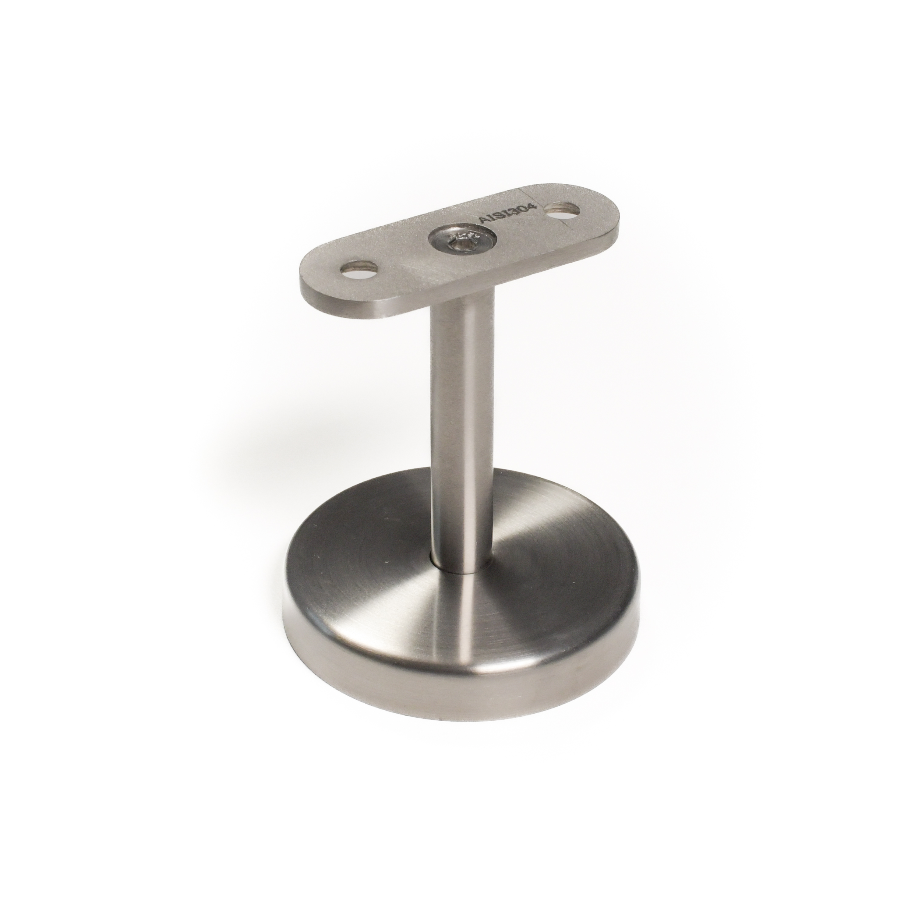 Support de main courante modèle 06 court inox avec plaque droite et rosace murale ronde, détouré en vue plongeante