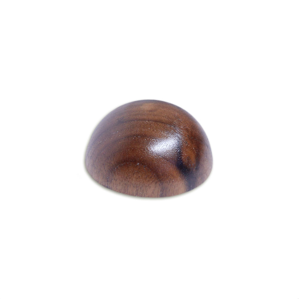 Embout en noyer demi-rond pour main courante en bois, demi-sphère en bois brun foncé veiné, détourée sur fond blanc