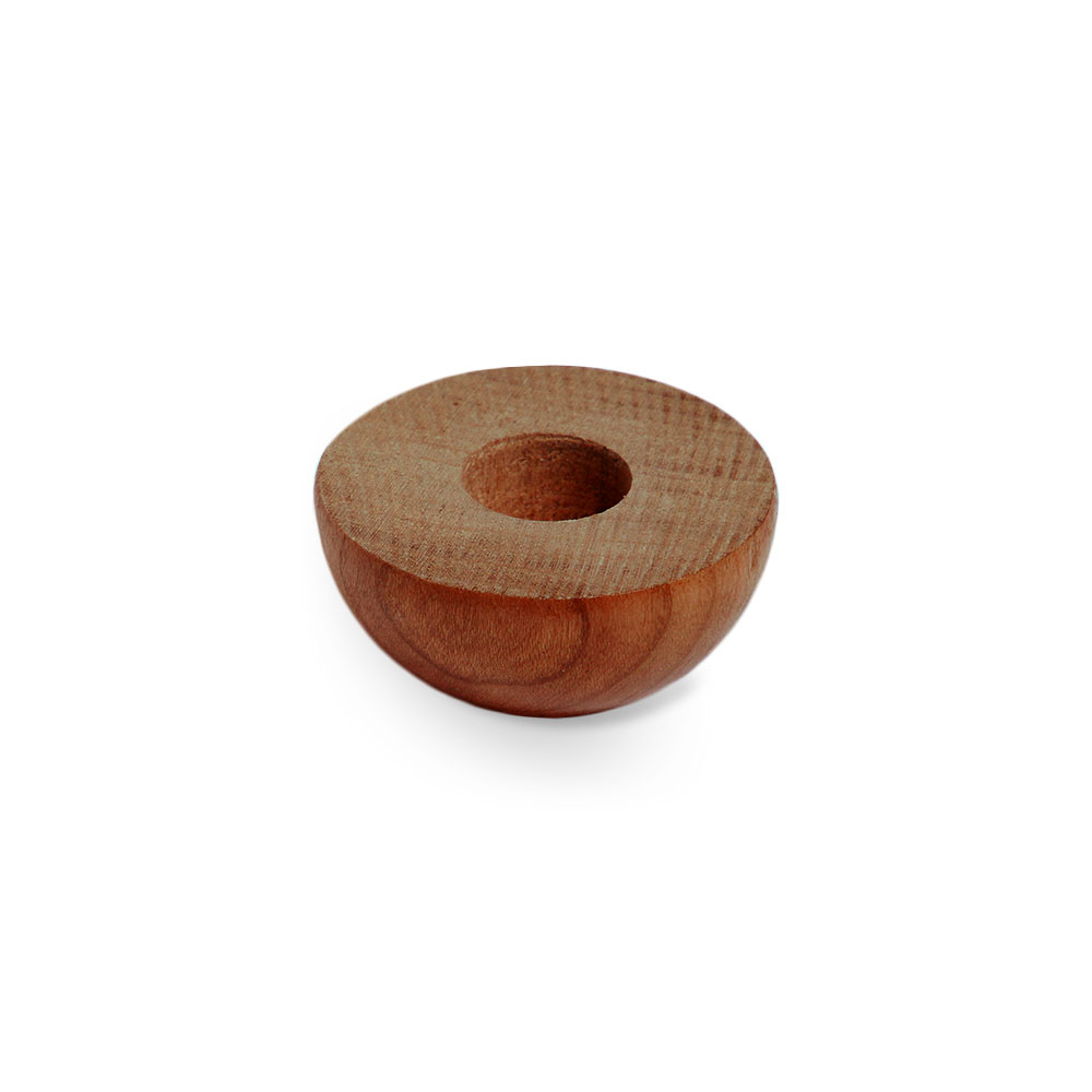 Embout en iroko naturel demi-rond pour main courante en bois Ø 40 à 50 mm, embout brun-rouge percé, détouré