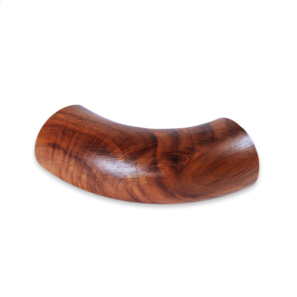 Coude de main courante rond en noyer, bois brun foncé au veinage vif, pièce de raccord courbée pour main courante en bois