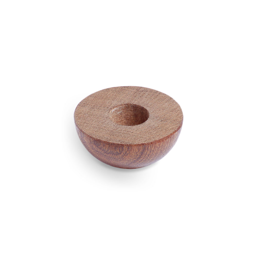 Embout en acajou pour main courante en bois, demi-rond vu de dessous, perçage de tourillon, bois brun-rouge, Ø 40 à 50 mm