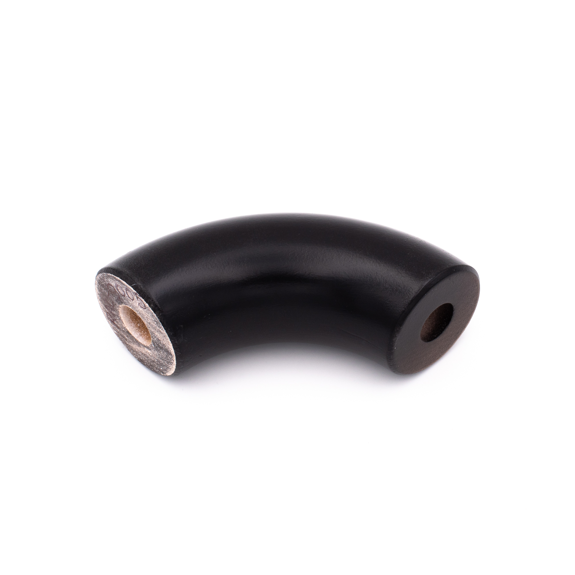 Coude de main courante rond en hêtre noir à 90° pour main courante en bois, perçages aux deux bouts pour raccords, détouré