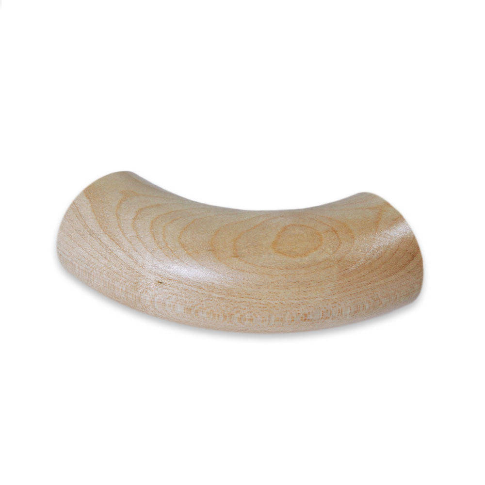 Coude de main courante rond en frêne à 90° pour main courante en bois, frêne clair au veinage fin, détouré sur fond blanc