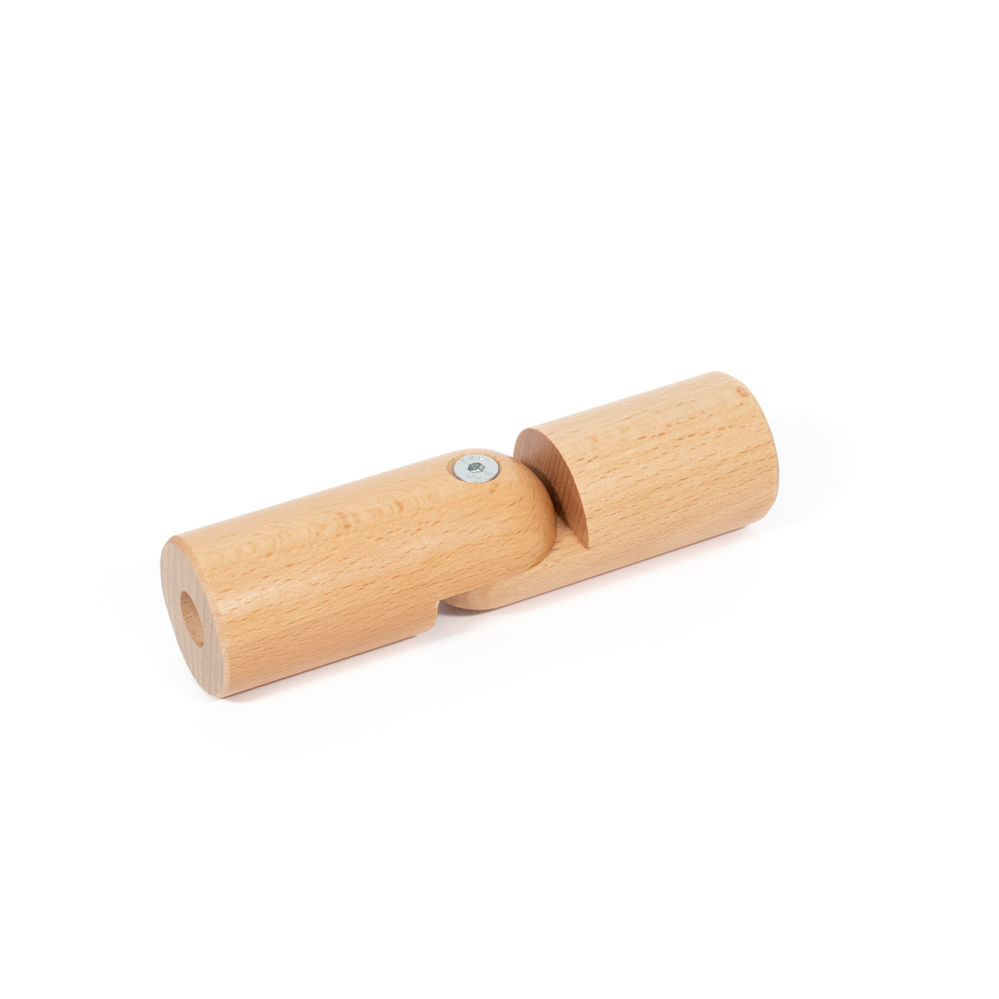 Raccord d'angle flexible en hêtre Ø 42 mm pour main courante en bois, droit à 180°, articulation vissée, détouré vu de dessus
