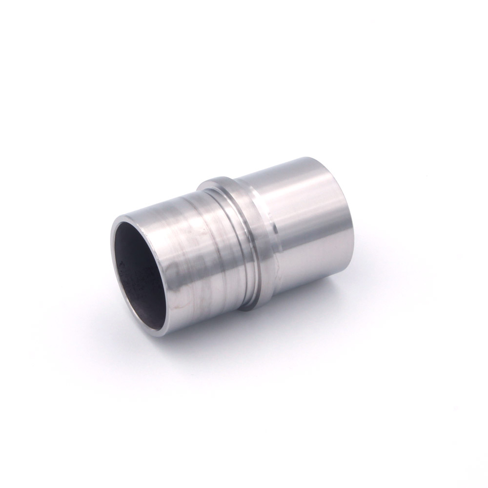 Raccord droit en acier inoxydable pour main courante inox de 42,4 mm, court tube avec manchon, pré-assemblé d'un côté