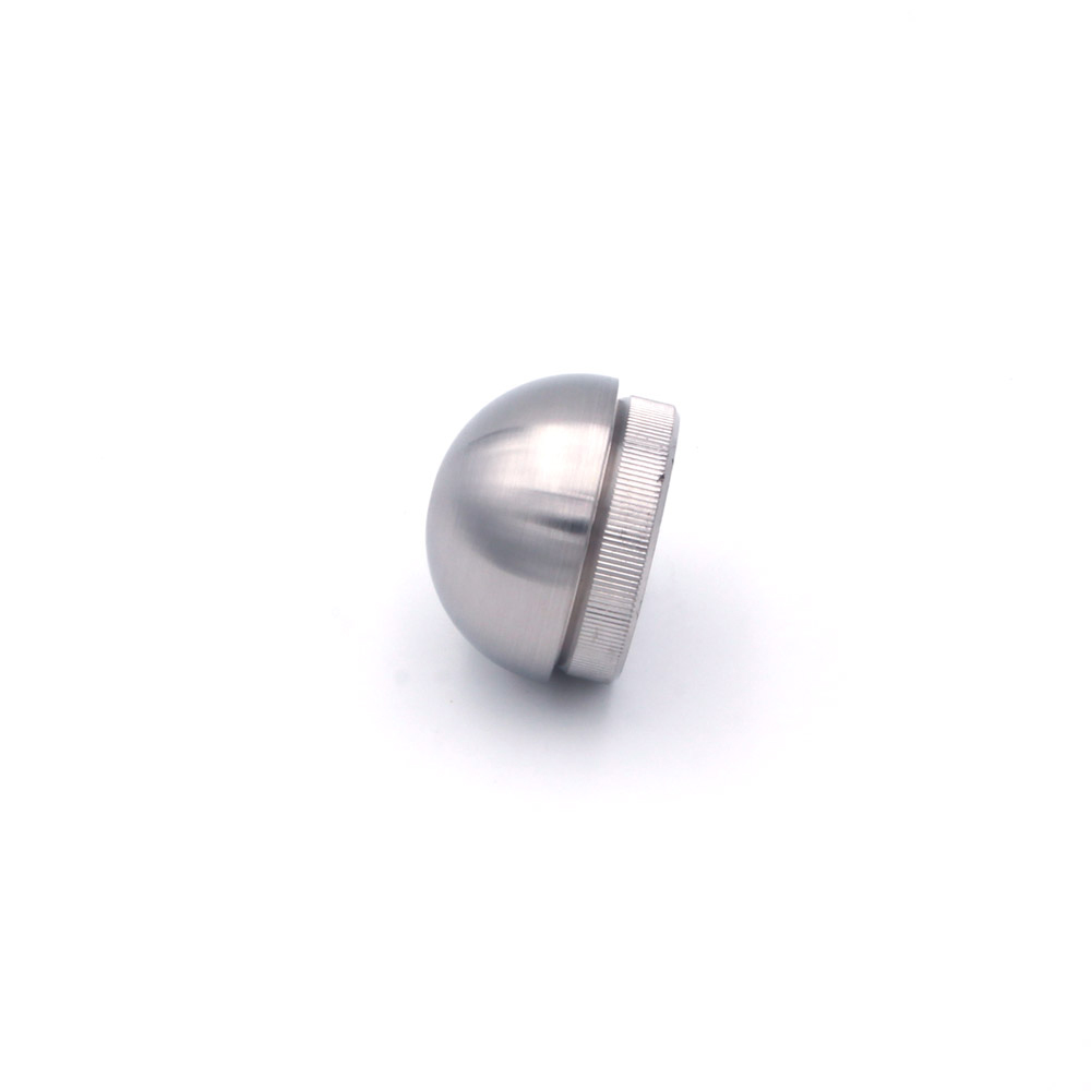 Embout rond en acier inoxydable pour main courante inox de 42,4 mm, vue latérale : dôme hémisphérique et tenon moleté