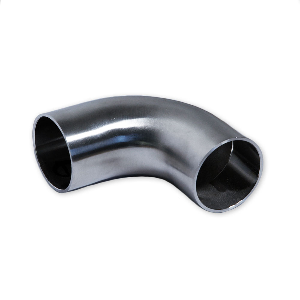 Coude à 90° en acier inoxydable pour main courante en bois de 42 mm, coude de tube brillant, détouré sur fond blanc