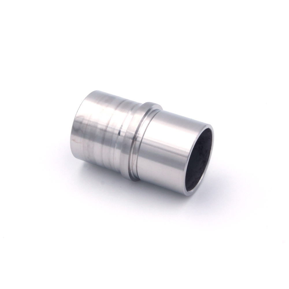 Raccord droit inox pour main courante en acier inoxydable Ø 42,4 mm, raccord emboîtable à collerette, sur fond blanc