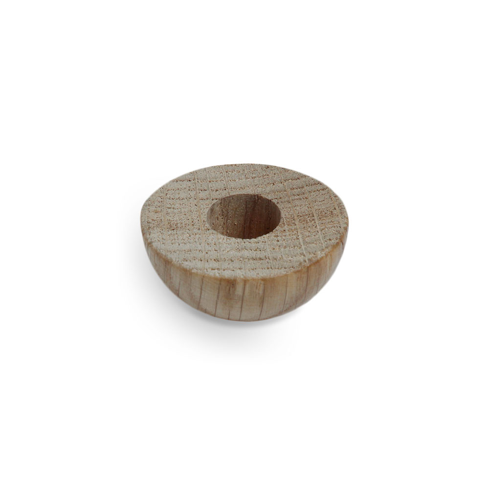 Embout en chêne naturel demi-rond pour main courante en bois Ø 40 à 50 mm, embout avec perçage central, détouré