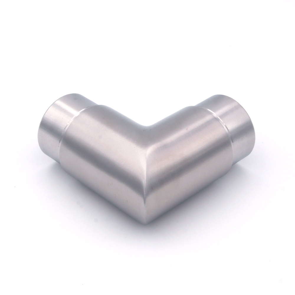 Coude à 90° en acier inoxydable pour main courante inox de 42,4 mm, angle vif à onglet, vue latérale en forme de L