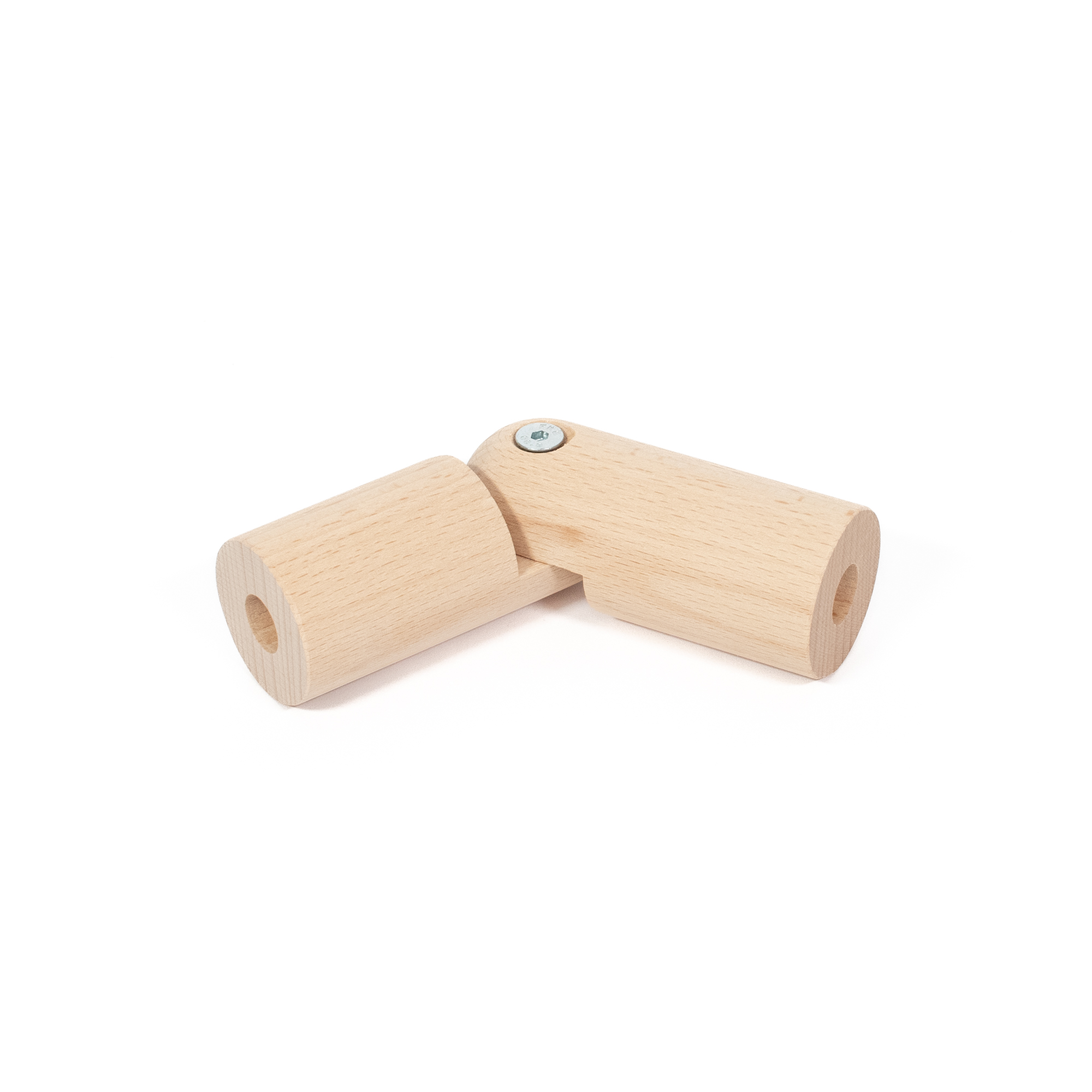Raccord d'angle flexible en hêtre Ø 42 mm pour main courante en bois, coudé à 90°, vis d'articulation visible, détouré