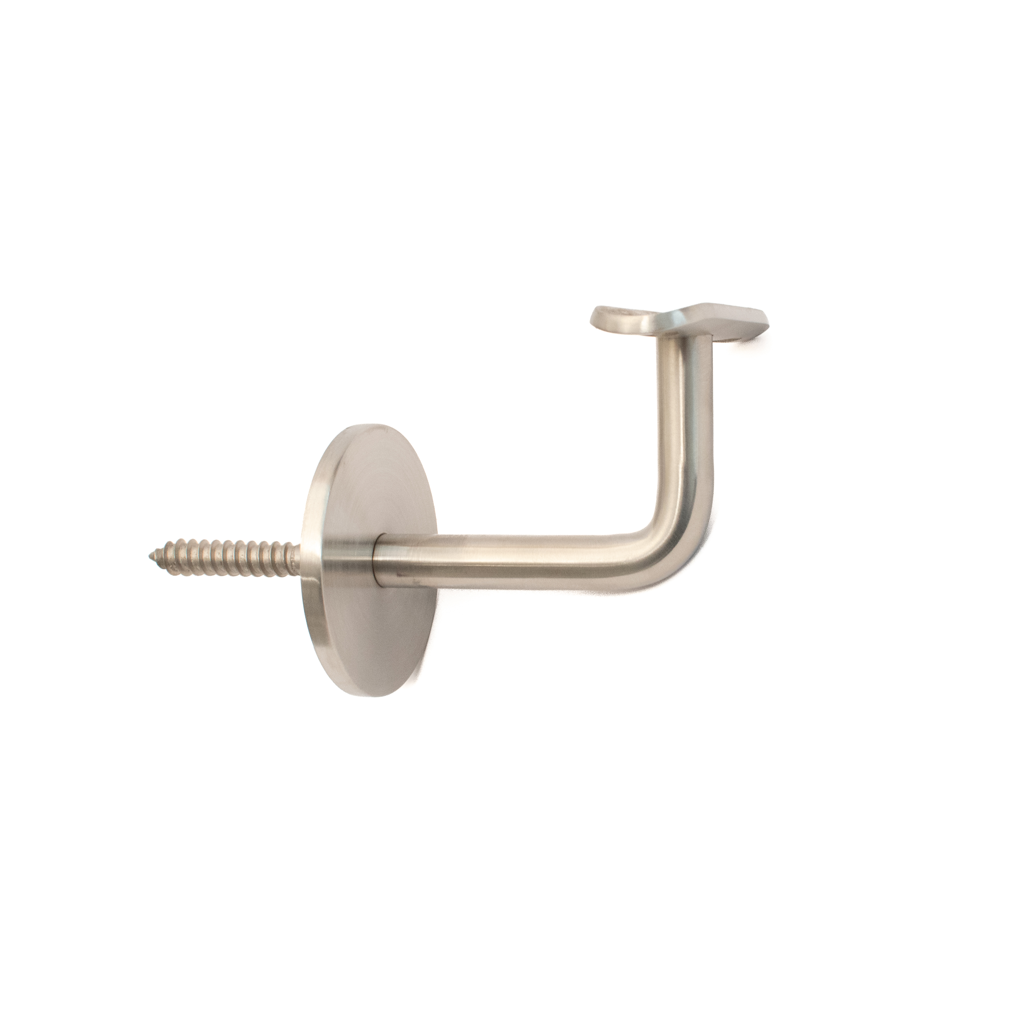 Support de main courante modèle 02 inox, vis à double filetage et plaque d'appui bombée, pour main courante bois et inox
