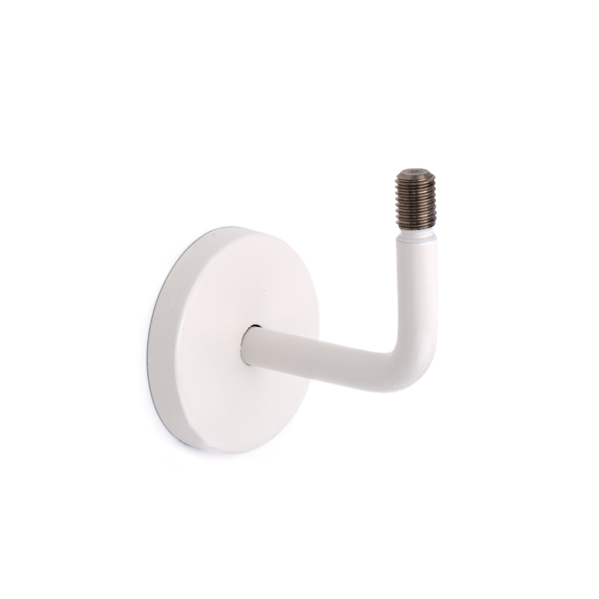 Support de main courante modèle 01 blanc, support mural coudé à rosace ronde et tige filetée vers le haut, pour bois