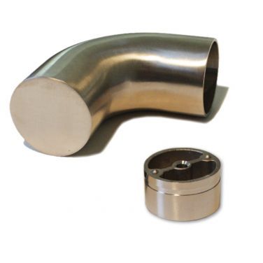 Embout à 90° en acier inoxydable pour main courante en bois de 42 mm, coude inox à bout plat et raccord à emboîter séparé