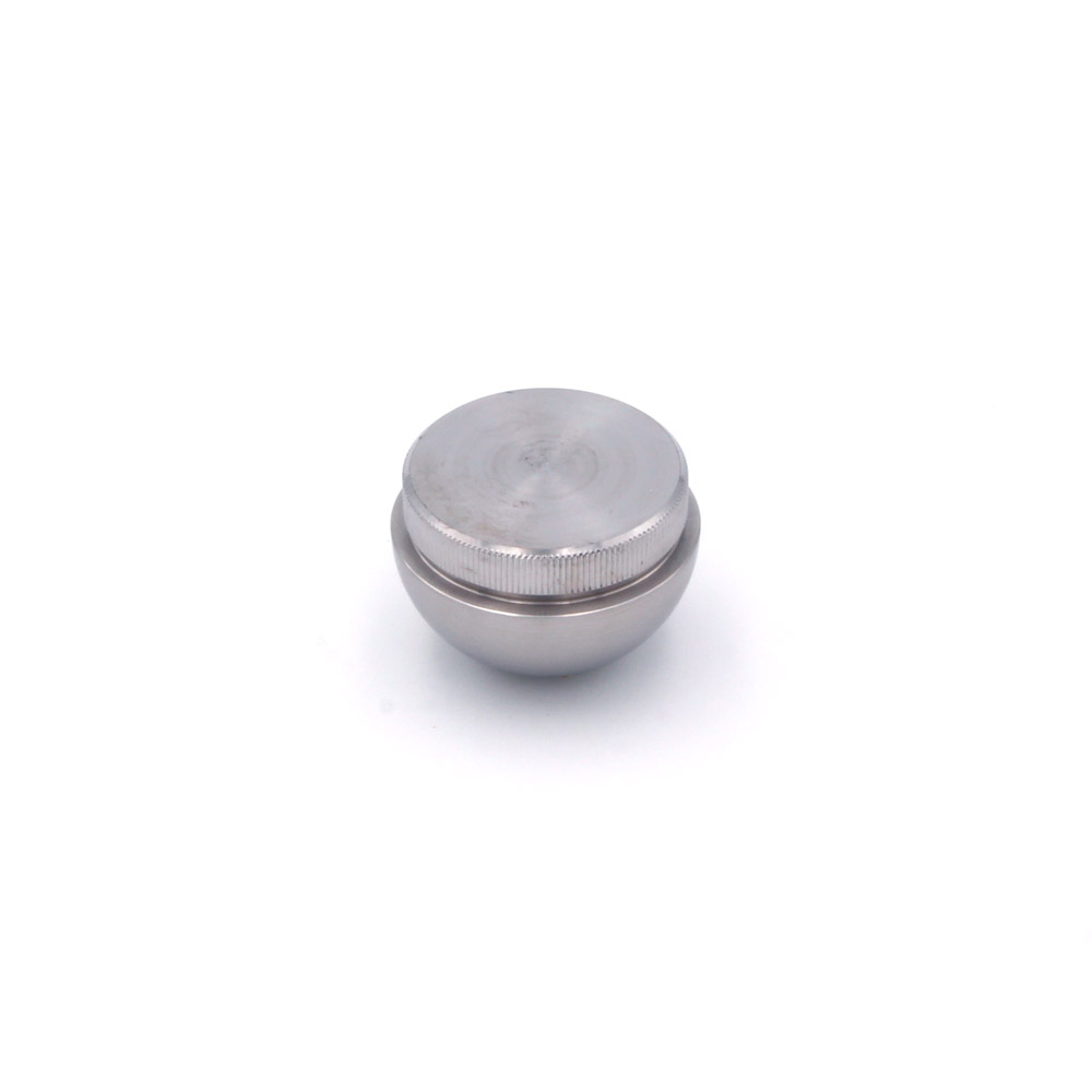 Embout rond en acier inoxydable pour main courante inox de 42,4 mm, côté d'emboîtement moleté, embout bombé dessous