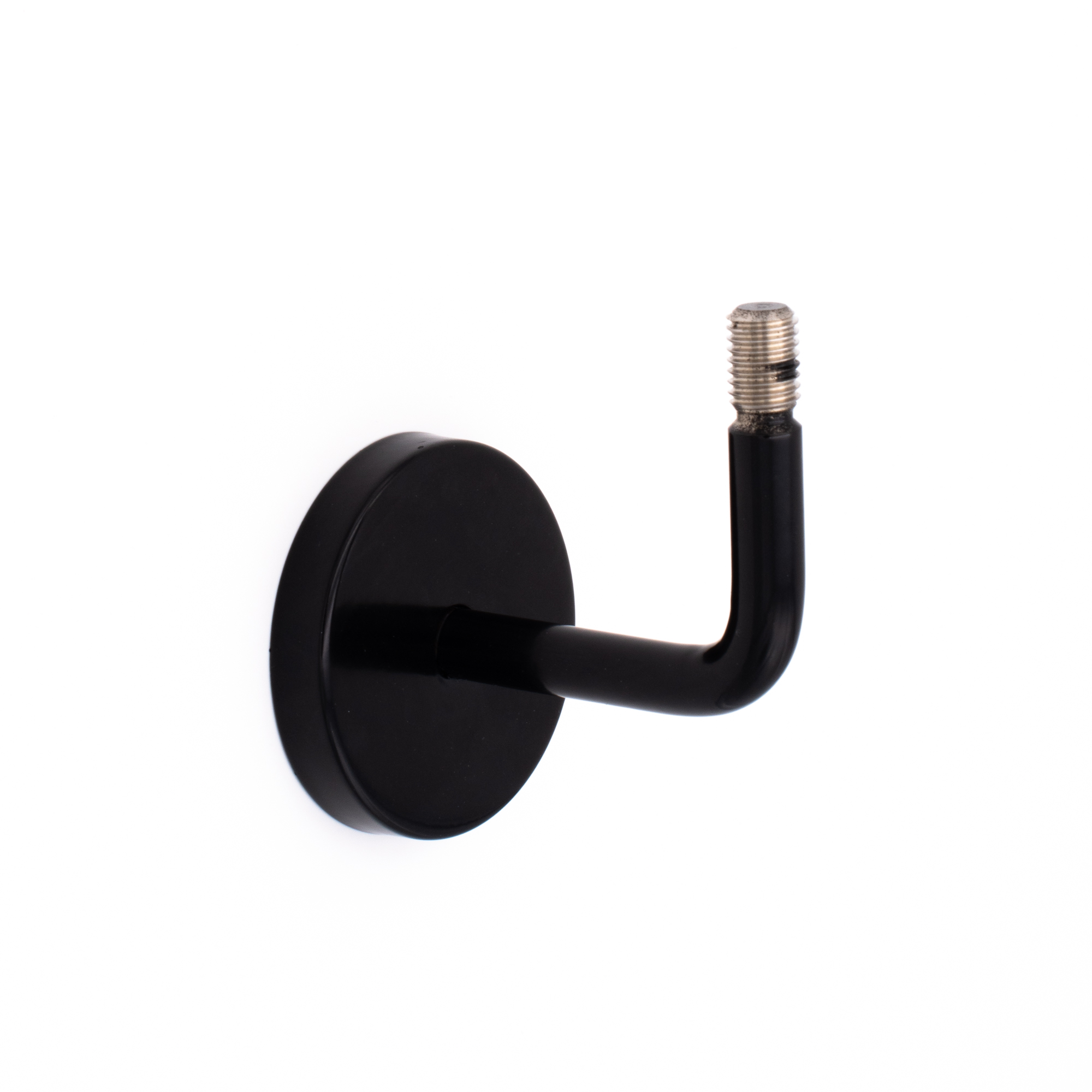 Support de main courante modèle 01 noir, support mural coudé à rosace ronde et tige filetée vers le haut, pour bois