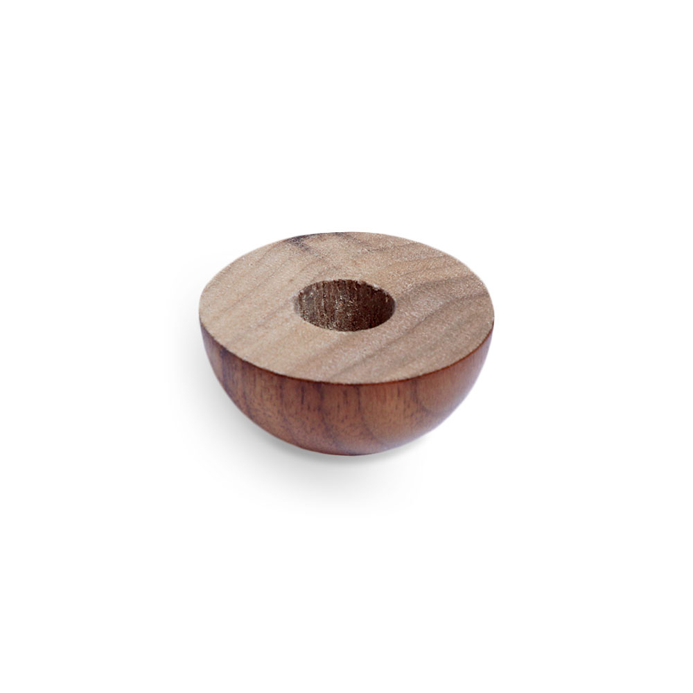Embout en noyer pour main courante en bois, demi-rond vu de dessous, perçage de tourillon, bois brun foncé, Ø 40 à 50 mm
