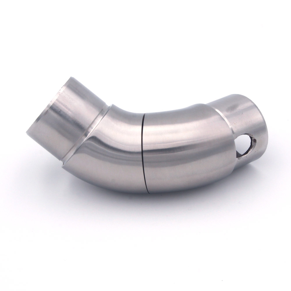 Coude flexible en acier inoxydable pour main courante inox Ø 42,4 mm, coude articulé légèrement plié, trou oblong