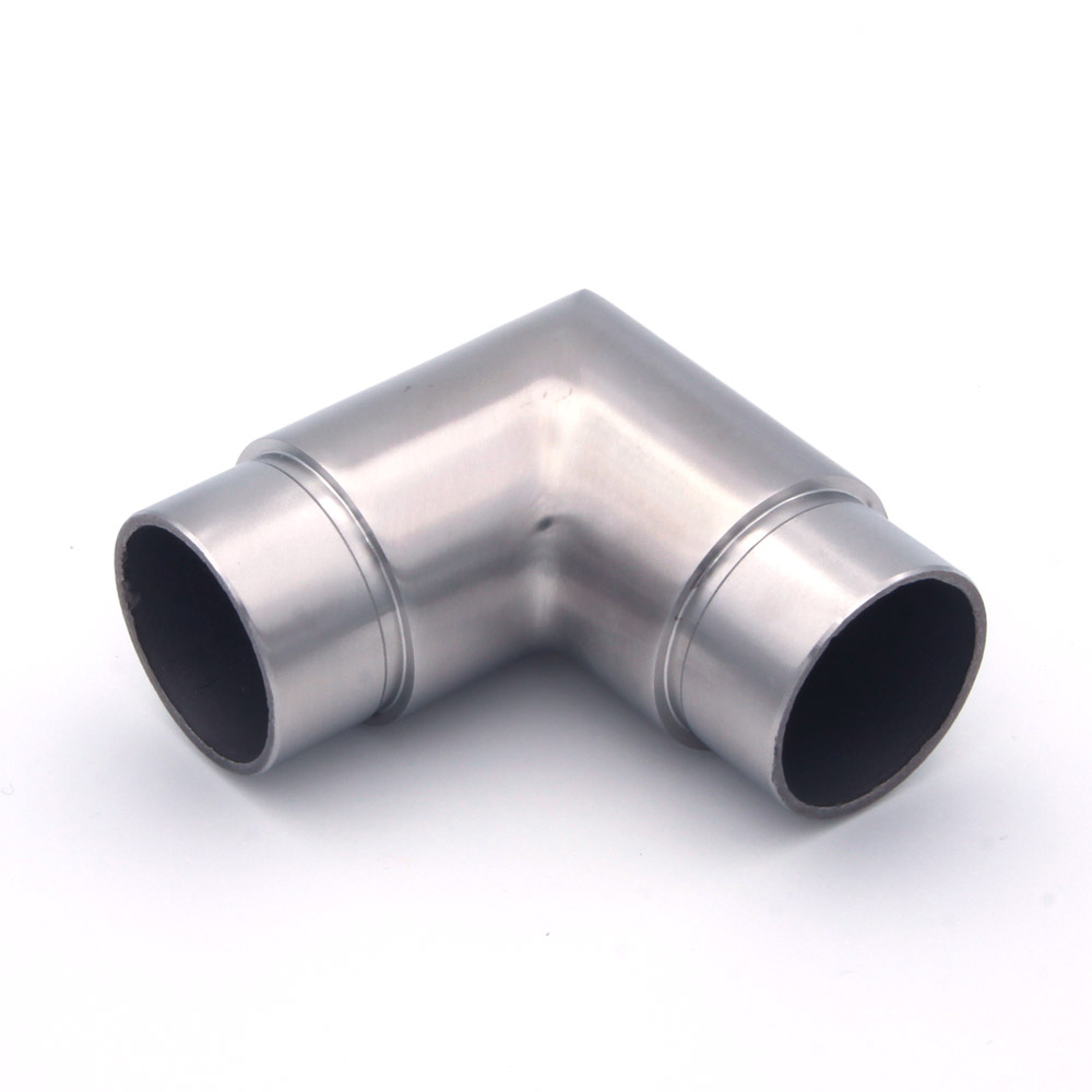 Coude à 90° en acier inoxydable pour main courante inox de 42,4 mm de diamètre, angle à onglet avec deux manchons ouverts