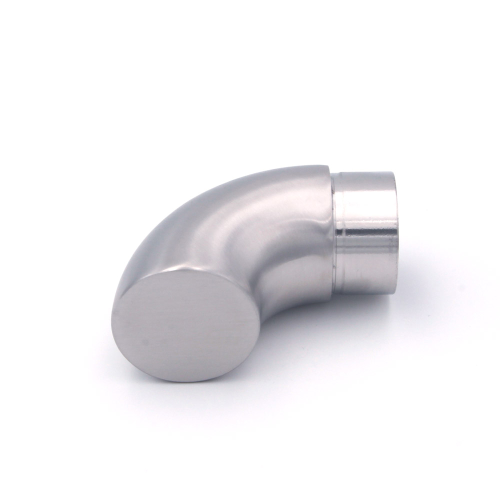 Embout à 90° à extrémité droite en inox pour main courante inox de 42,4 mm, disque plat et partie à emboîter et à coller