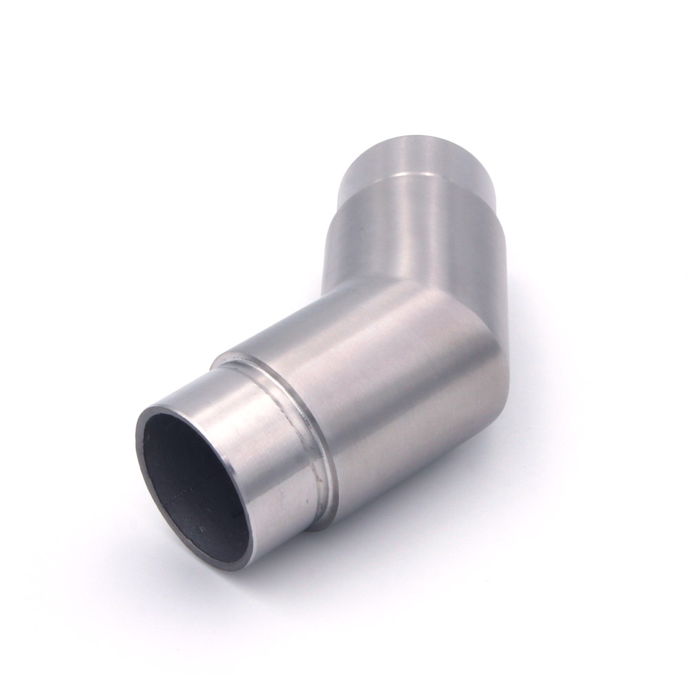 Coude à 45° en acier inoxydable pour main courante inox de 42,4 mm, vue de face, extrémité ouverte et paroi du tube