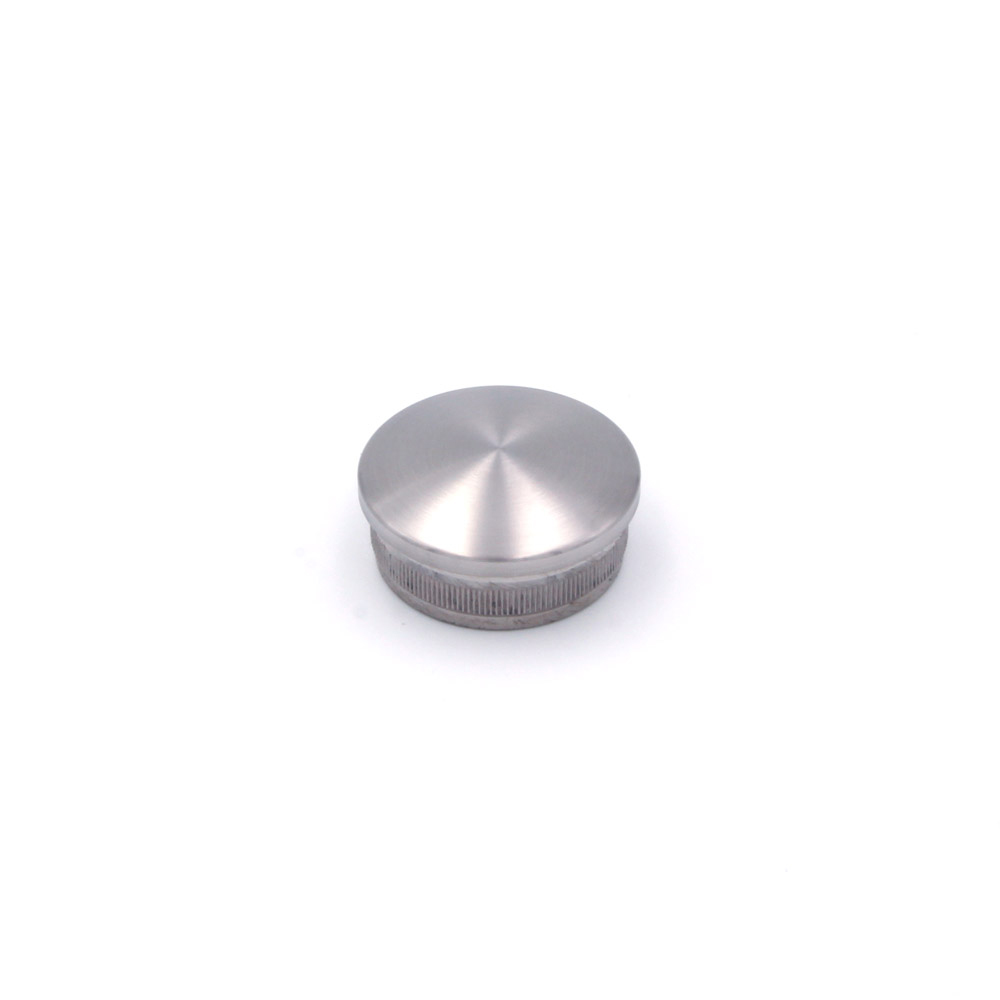 Embout bombé en inox pour main courante inox de 42,4 mm, disque légèrement bombé à bord d'insertion moleté, brossé