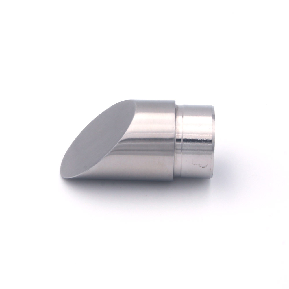 Embout biseauté à 45° en inox pour main courante inox de 42,4 mm, face oblique et partie à emboîter et à coller