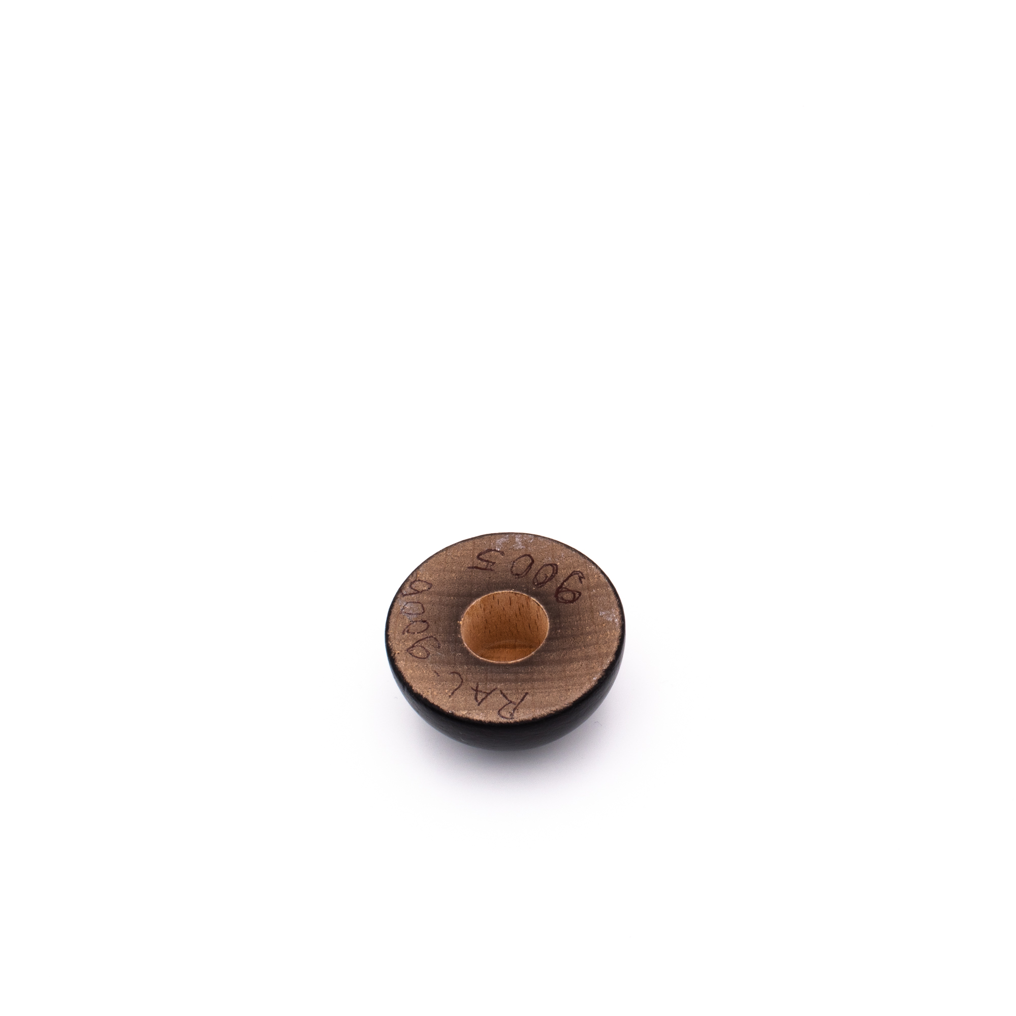 Embout en hêtre laqué noir RAL 9005, face arrière percée, pour main courante en bois Ø 40 à 50 mm, détouré
