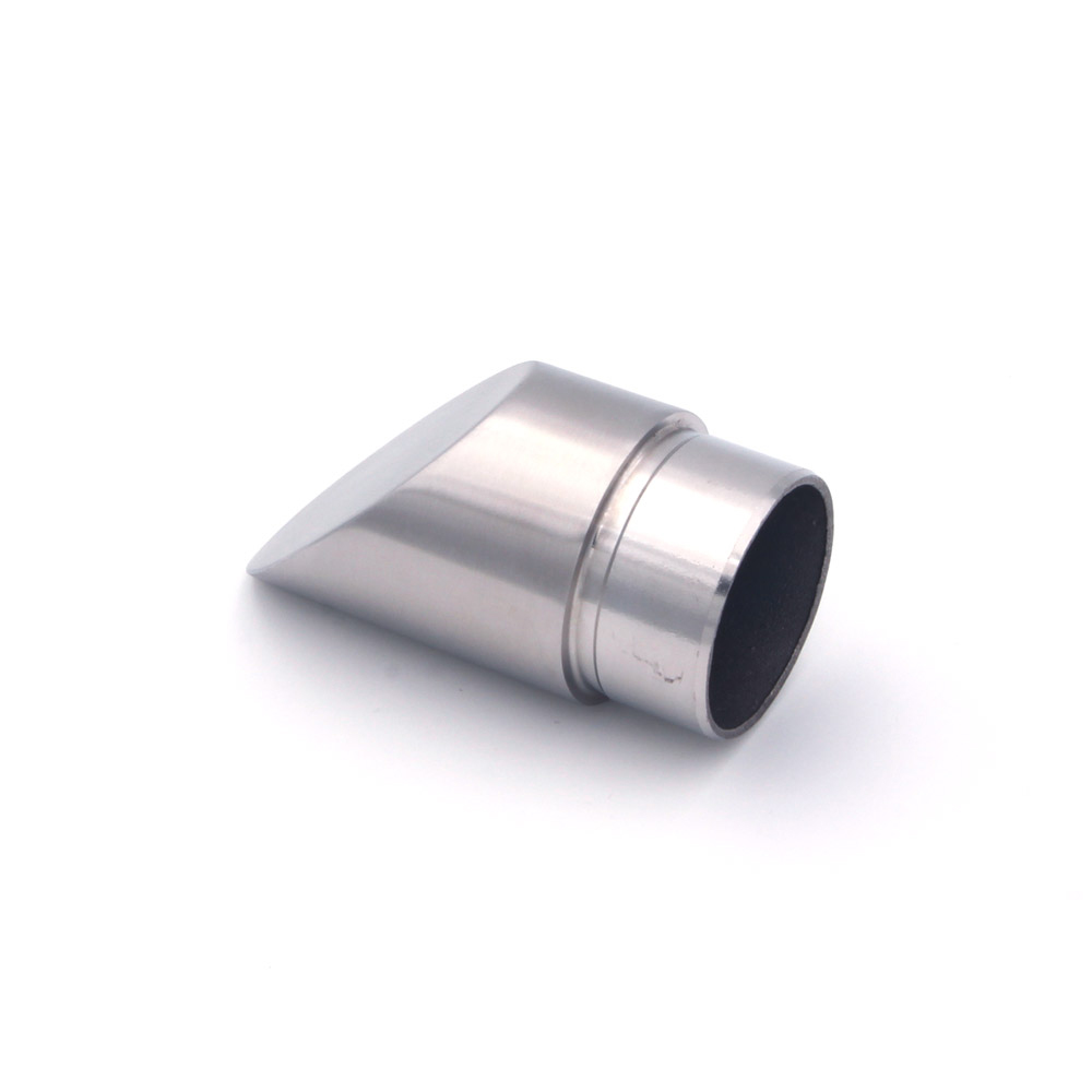 Embout biseauté à 45° en acier inoxydable pour main courante inox de 42,4 mm, vue avec partie à emboîter, détouré