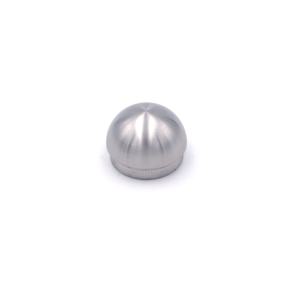 Embout rond en inox pour main courante inox de 42,4 mm, embout hémisphérique à bord d'insertion moleté, brossé