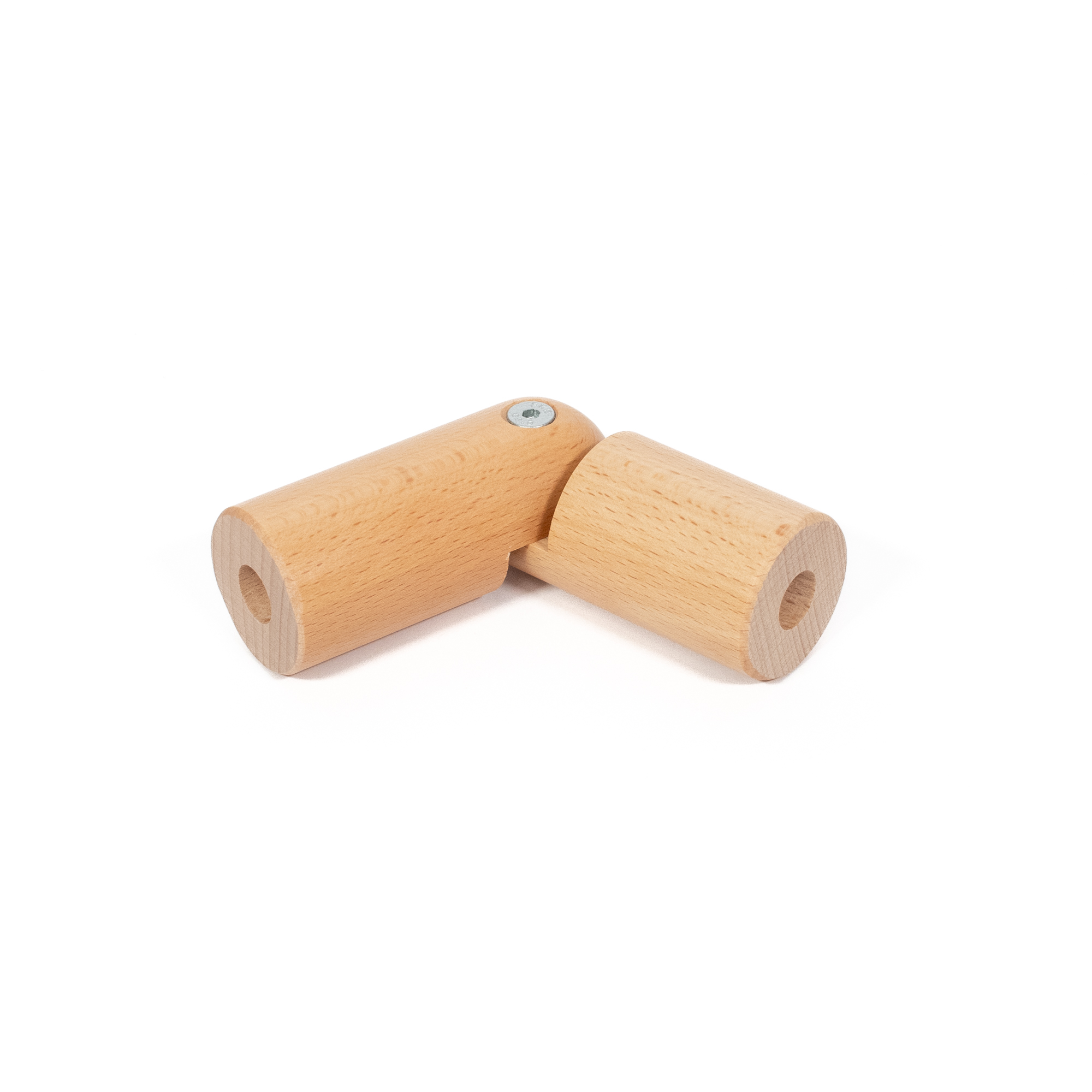 Raccord d'angle flexible en hêtre 42 mm pour main courante en bois : deux cylindres articulés, angle réglable de 90 à 180°